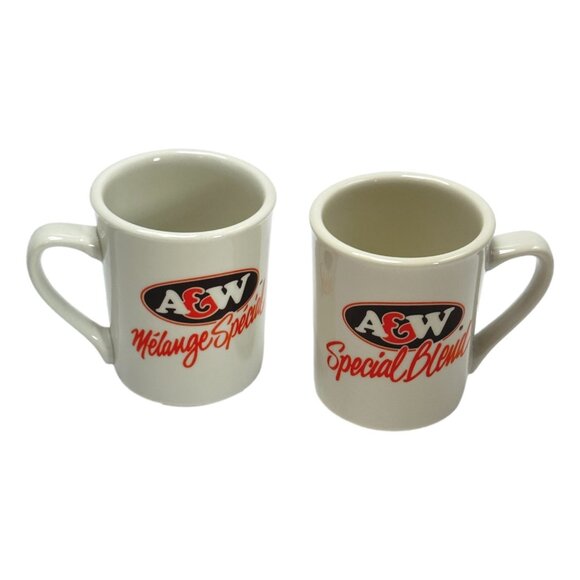 Vintage A & W Special Blend Coffee Mugs Lot 2 Ceramic White Orange - Picture 2 of 10